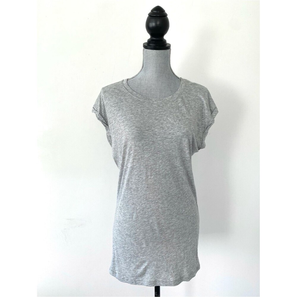Vince Classic Crewneck Rolled Sleeve Pima Cotton Tee M Light Gray Minimal Chic
